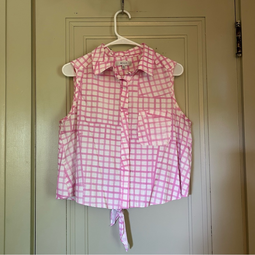 Milly Sleeveless Button-down Cotton Blouse